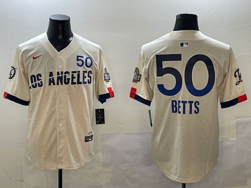 Men Los Angeles Dodgers #50 Betts Cream Fashion city 2025 Nike MLB Jersey style 1
